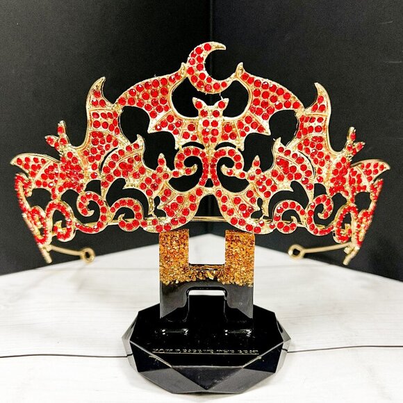 Handmade Accessories - Vampire Bat Crown, Red crystal crown, Witch crown, Evil queen crown, Gold crown